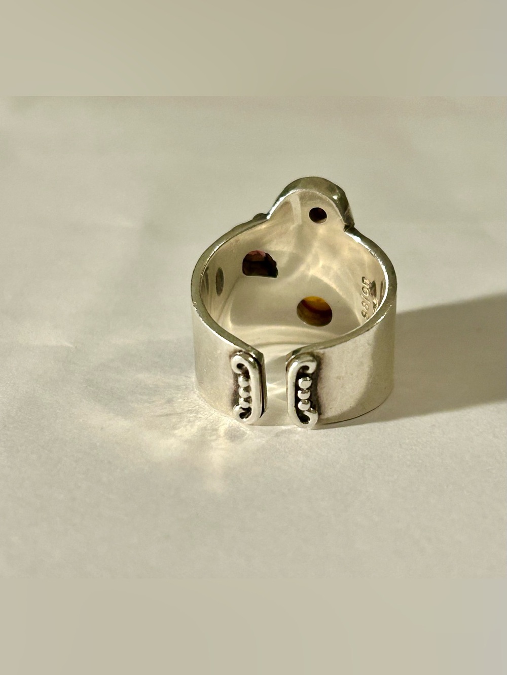 Vintage Sajen Sterling Silver Multi Stone scroll and spiral detail Ring 14 gm - Picture 5 of 9